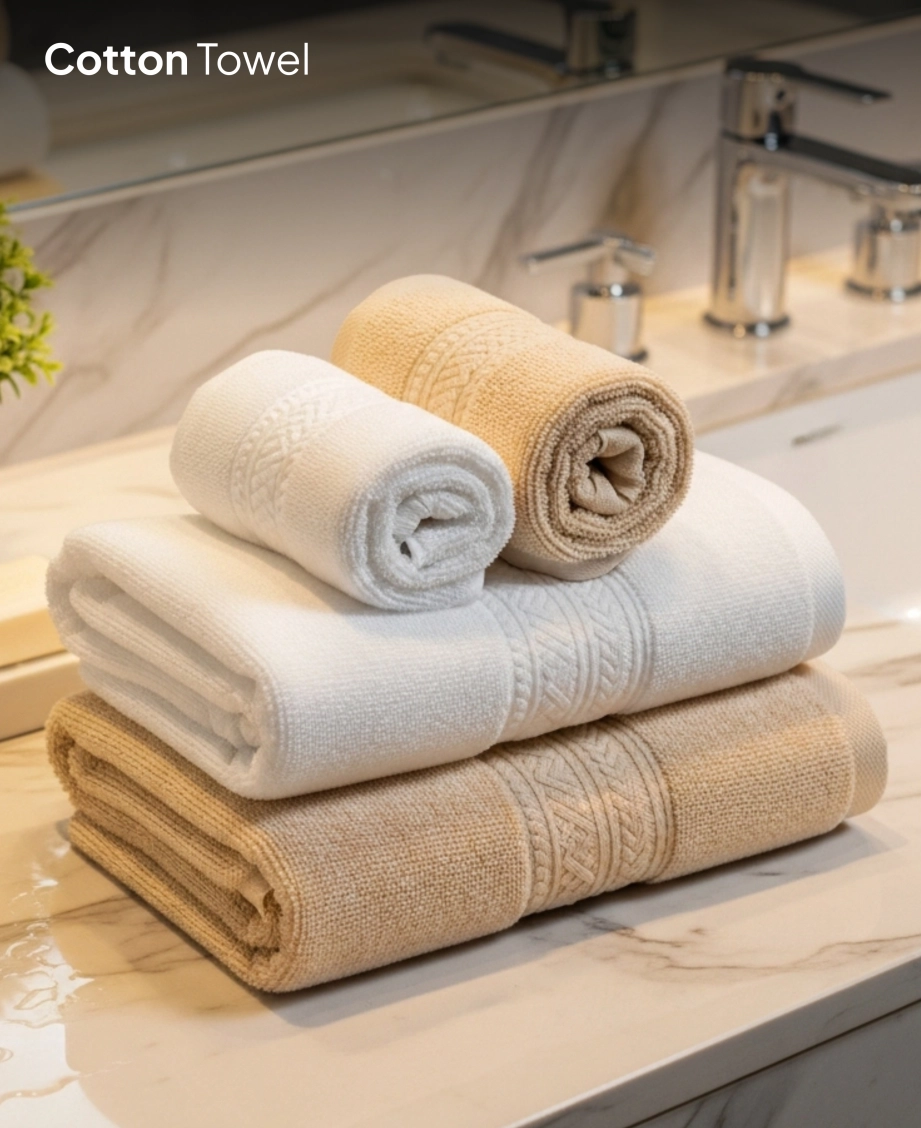 White and tan towels on marble